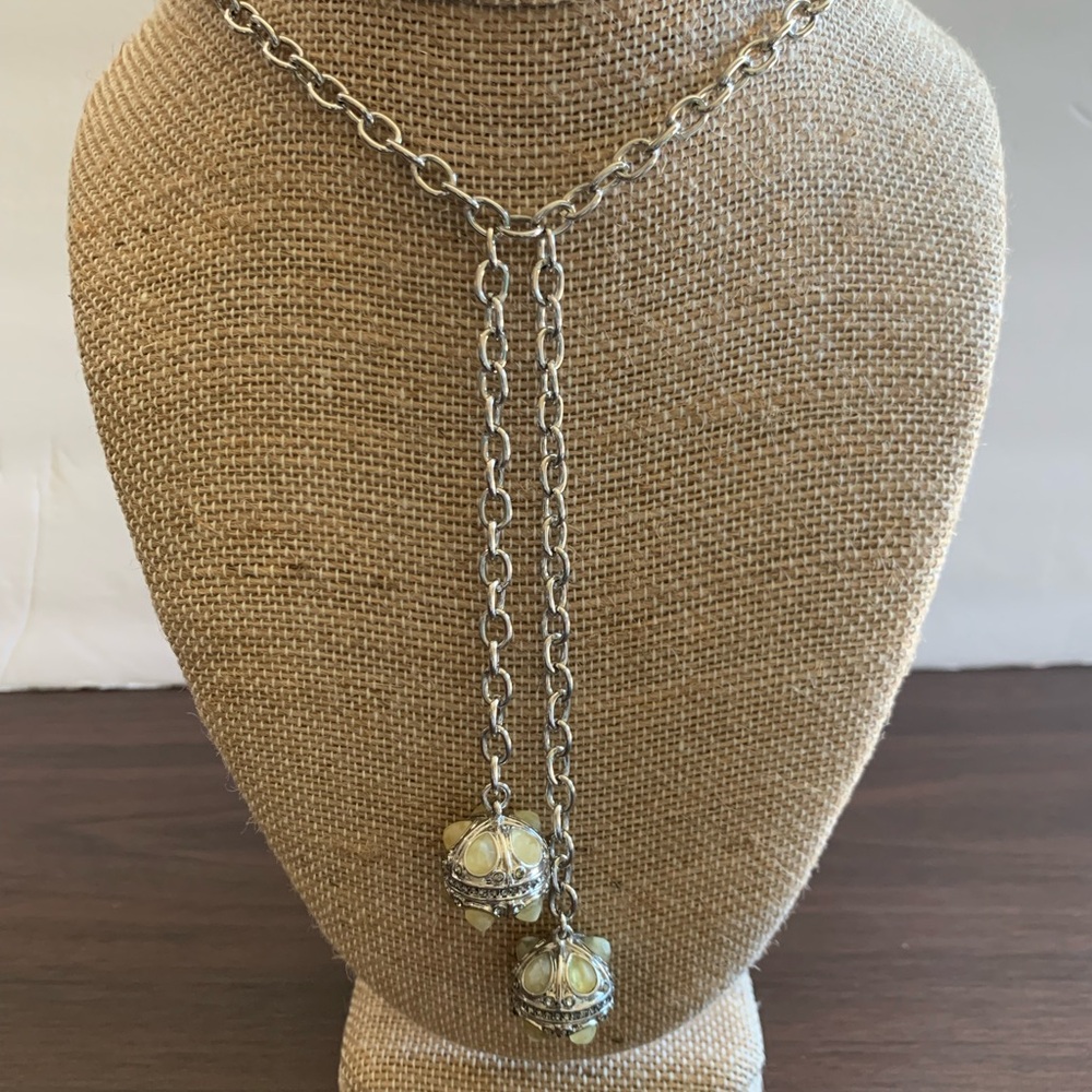 Karen Kane Signed Silver Tone Rhinestone Orb Lariat Necklace